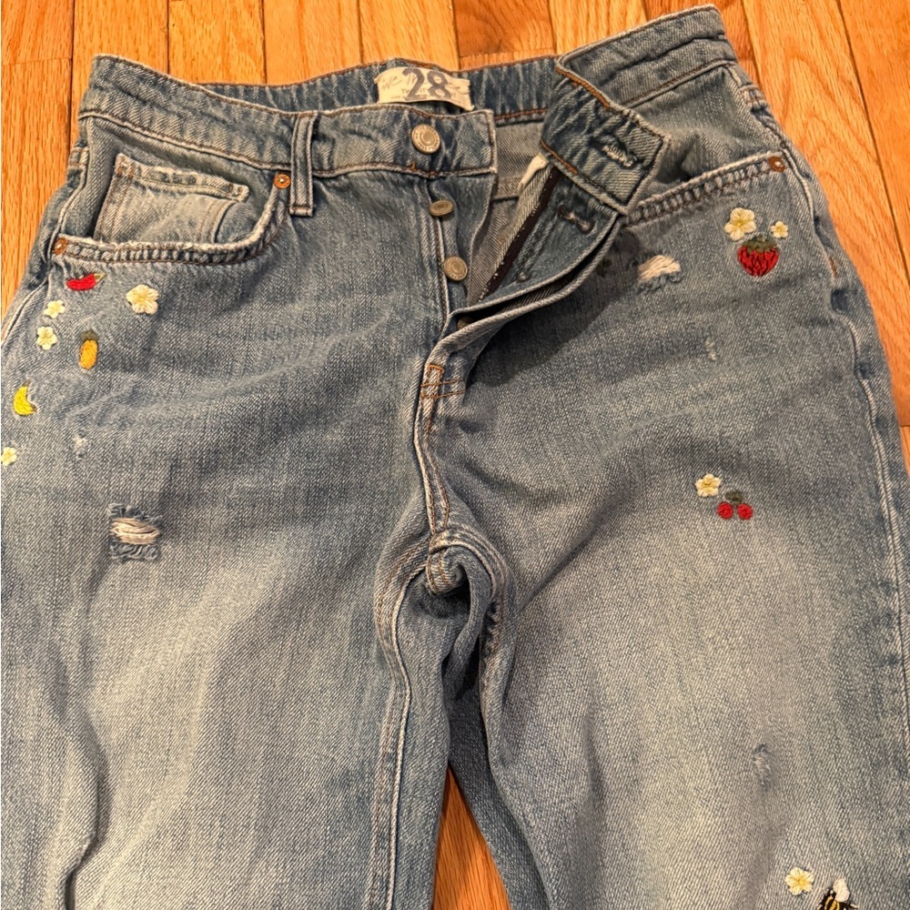 We The Free Light Blue Embroidered Straight Leg Jeans Spring festival boho - Picture 5 of 8